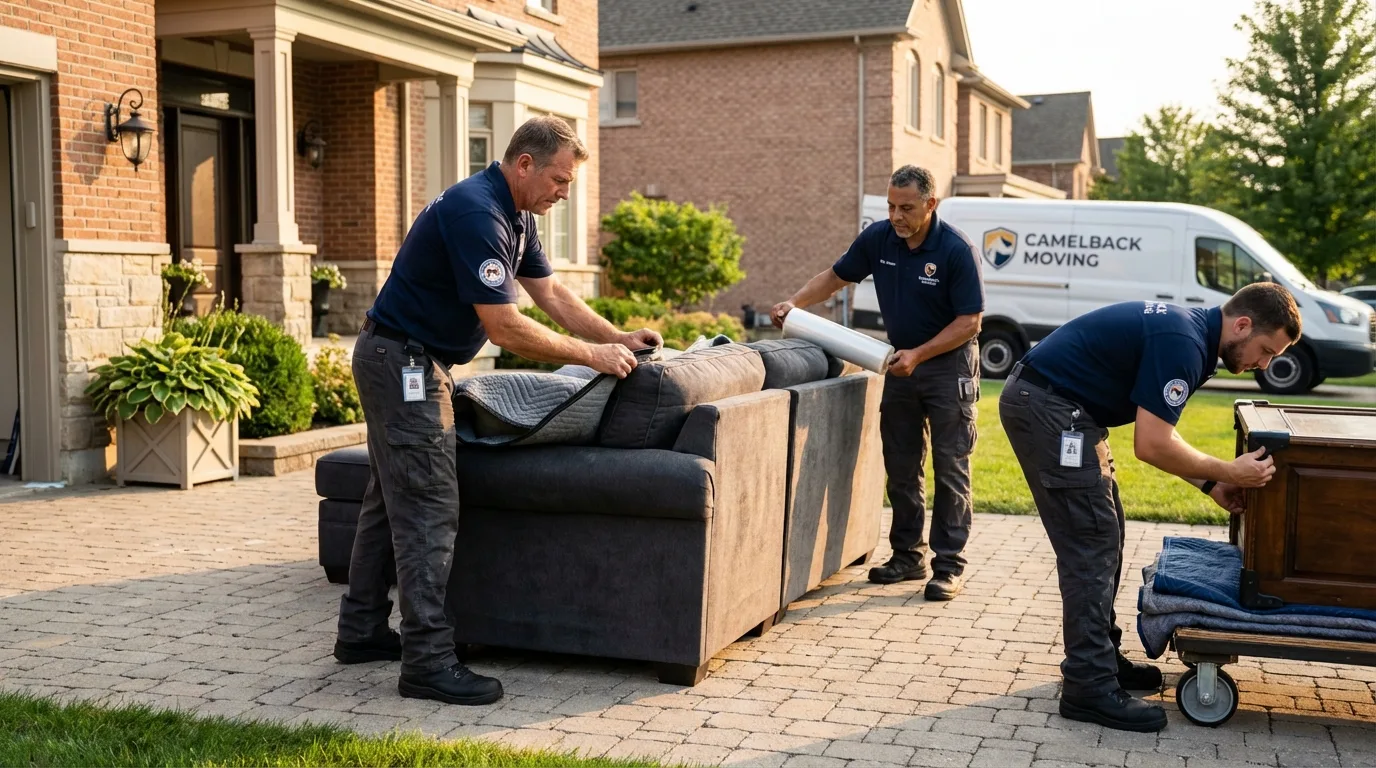 Large estate moving crew wrapping furniture in Bennington, VT